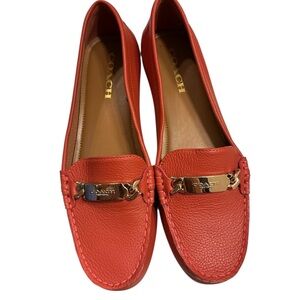 Coach Women's Vibrant Coral Leather Loafers size 9B